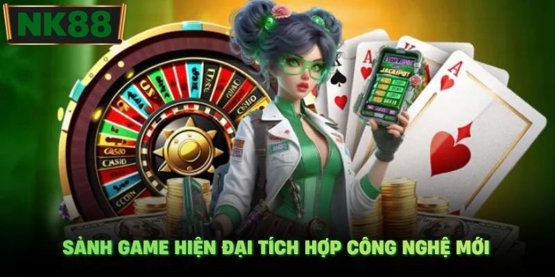 Sảnh game hiện đại tích hợp công nghệ mới.